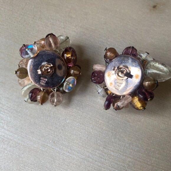 VTG 925 Italy Pierced Glass Chunky Cluster Earrings Brown Purple Rossana fairy - Picture 9 of 14